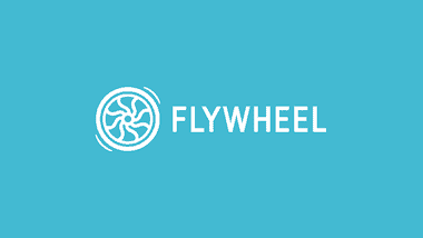 The flywheel logo on a blue background.